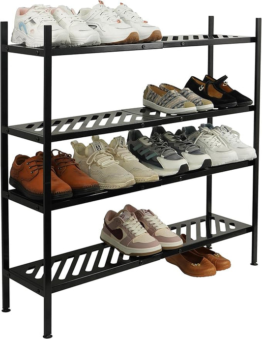 Shoe Rack, 4-Tier FreeStanding Shoe Shelf Stand, Stackable Shoe Storage Organizer for Closet, Holds up to 20-24 Pairs of Shoes for Entryway, Garage, Front Door Entrance, Metal, Black-NeatNest