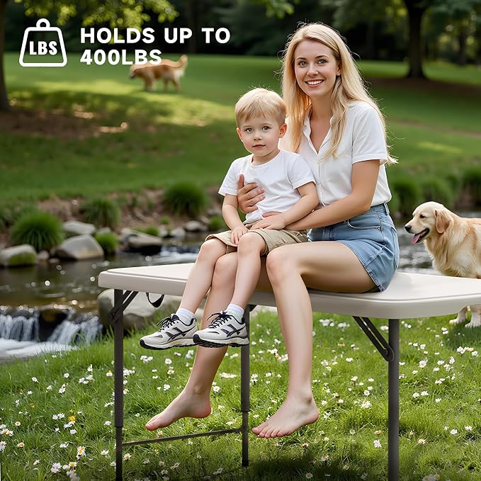 Folding Table 4 Foot - 3-Position Adjustable Height, Heavy Duty 400 lbs Capacity - Portable Tables Folding for Camping, Party, Indoor & Outdoor Use, 1 Pack-NeatNest
