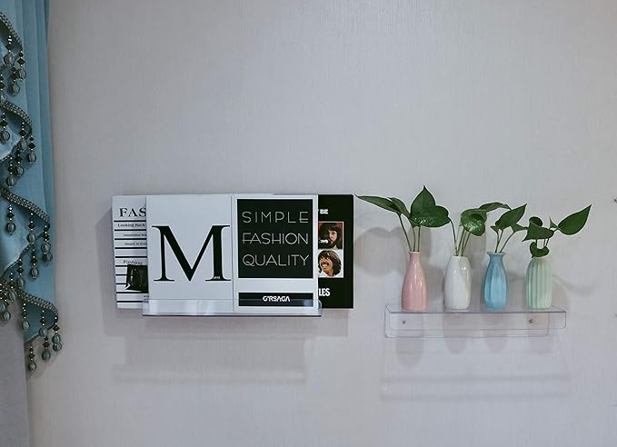 CY craft Clear Acrylic Floating Shelves Display Ledge, 5 MM Thick Wall Mounted Storage Shelf for Kitchen/Bathroom/Office,Invisible Kids Bookshelf and Spice Rack,15 Inch,Set of 4-NeatNest