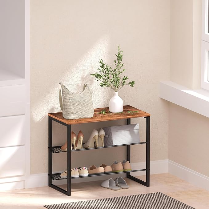 Shoe Rack Organizer - Sturdy Steel Shoe Organizer for Closet Entryway with Spacious Top and Strong Mesh Shelves Industrial Style Standing Storage Shelves (3-Tier 11.8"x20.4"x25.2")-NeatNest