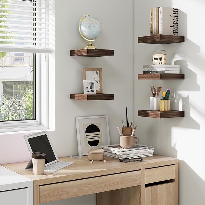 fuqing Floating Shelves for Wall, Bathroom Shelf Wall Mounted for Storage, Shelves with Invisible Bracket for Bedroom, Kitchen, Living Room, Farmhouse Small Book Shelf, 6.5 Inch Set of 3, Walnut-NeatNest