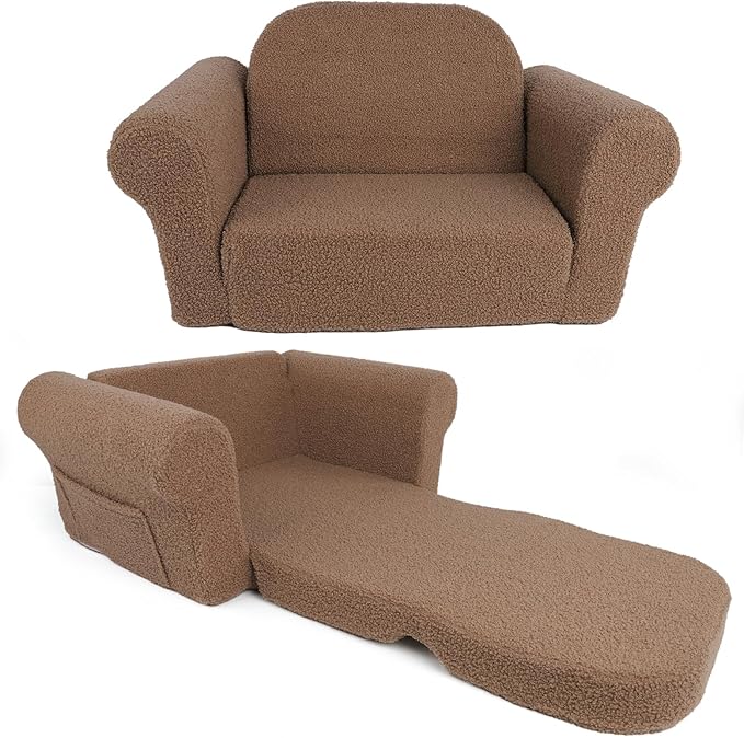 Chairs for Toddler, 2-in-1 Toddler Soft Teddy Baby Couch Fold Out, Convertible Chair to Lounger for Girls and Boys|Safety Certified | Gift for Children-NeatNest