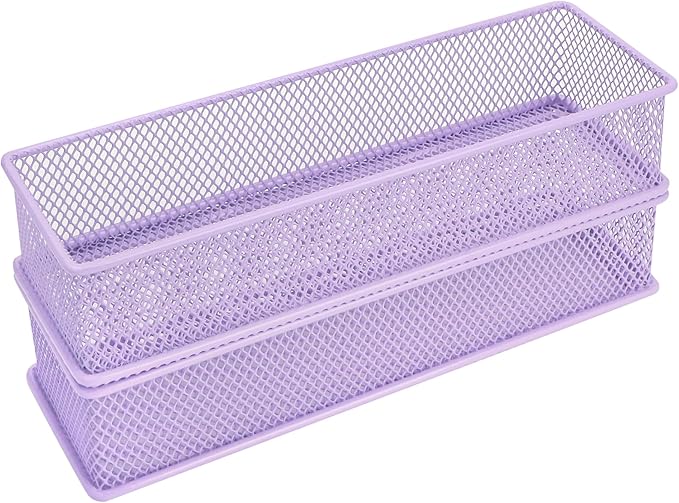 Annova Mesh Stackable Drawer Cabinet and Shelf Organizer Bins Storage Basket School Office Supply Holder Tray- Set of 2 (Light Purple, 3x9x2 Inch)-NeatNest