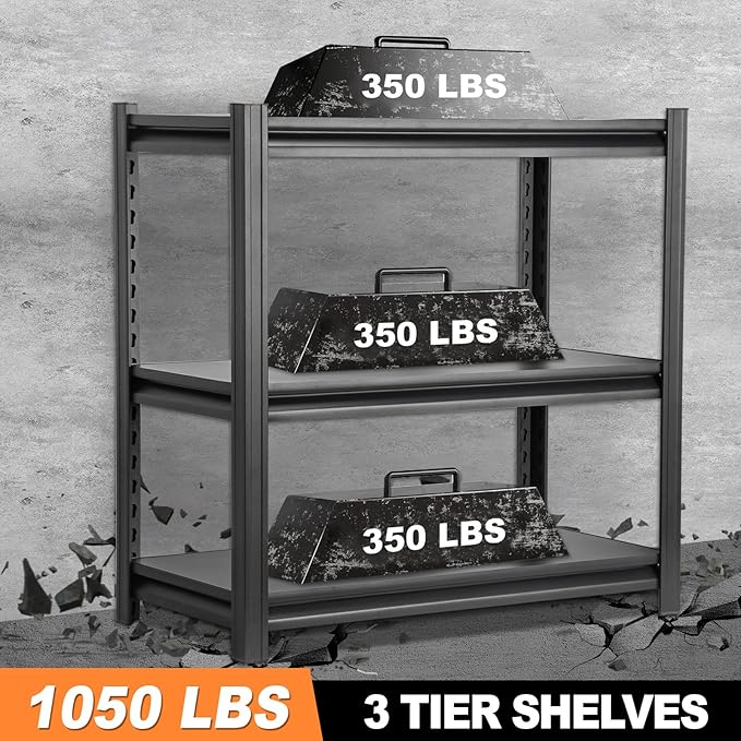 1050LBS Storage Shelves 3 Tier Garage Shelving, Heavy Duty Adjustable Metal Shelves Unit, Easy Assembly Garage Shelving Unit for Industrial, Warehouse, Basement-NeatNest