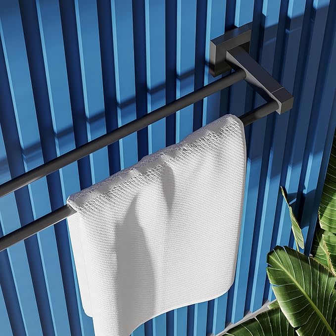 RUACQ Double Towel Bar, 24 Inch Bath Towel Rack for Bathroom, Square Base Hand Towel Holder, 304 Stainless Steel Towel Hanger Wall Mounted,Heavy Duty(Matte Black)