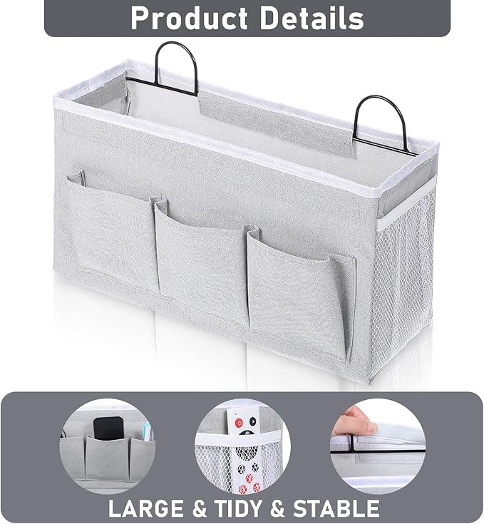 2pcs 3-Pockets Large Wall Hanging Organizer Bag, Linen Fabric Door Hanging Storage Baskets with Pockets, Waterproof Bin for Kitchen, Bedroom, Office, RV Camper