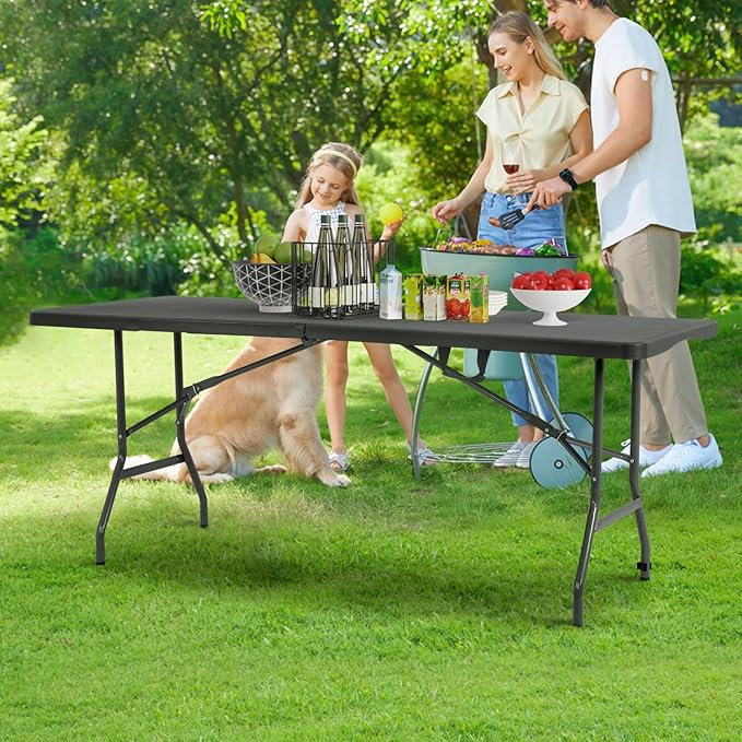 BestOffice Outdoor Folding Camping Table Plastic Table Portable Square Height Dining Table Perfect for Picnics,Parties,Party and Camping,Black-NeatNest