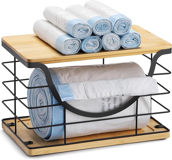Extra Large Trash Bag Holder Under Sink Organizer Stackable Pantry Organizers and Storage with Lid, Wall Mounted Garbage Bag Dispenser Roll Holder for Kitchen Laundry Room Organization-NeatNest