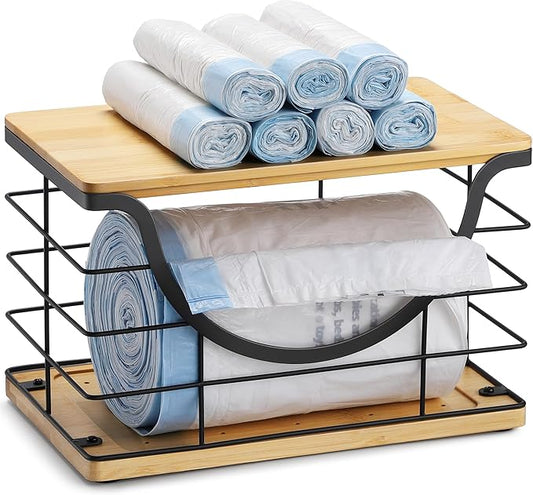Extra Large Trash Bag Holder Under Sink Organizer Stackable Pantry Organizers and Storage with Lid, Wall Mounted Garbage Bag Dispenser Roll Holder for Kitchen Laundry Room Organization-NeatNest