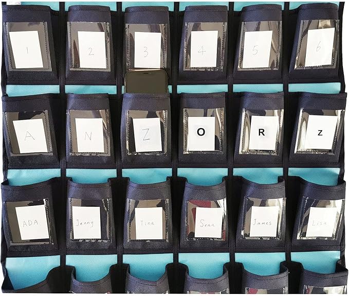 Classroom Cell Phone Organizer Calculator Holder Storage Over Door Hanging School Pocket Chart with 36 DIY Named Label Pockets-NeatNest