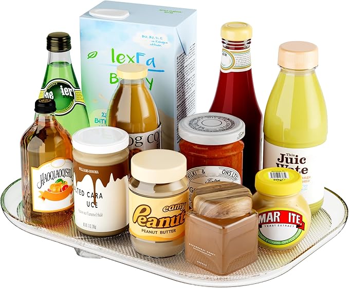 Heartspin Lazy Susan for Refrigerator Organizers and Storage, 14.56''x11'' Clear Fridge Turntable Organization for Kitchen, Cabinet, Pantry, Countertop, Bathroom, 1 Pack