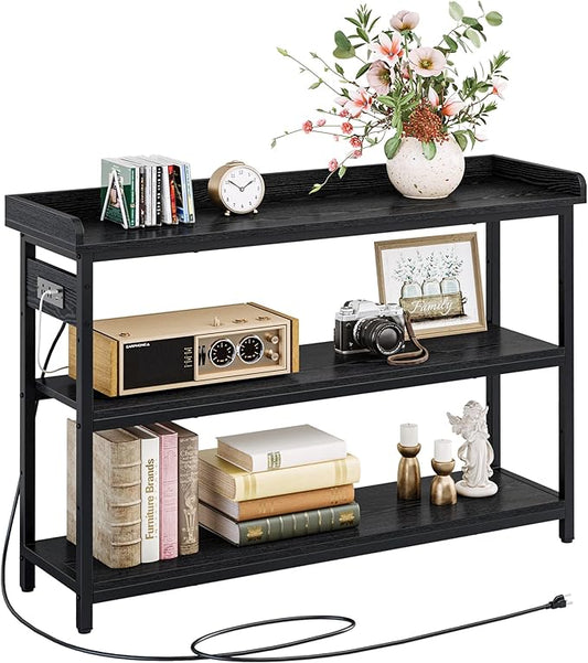 IRONCK Console Table, Sofa Table with Power Outlet, Farmhouse Hallway Table for Entryway, Living Room, Height Adjustable, Easy Assembly, Vintage Black, 43"-NeatNest