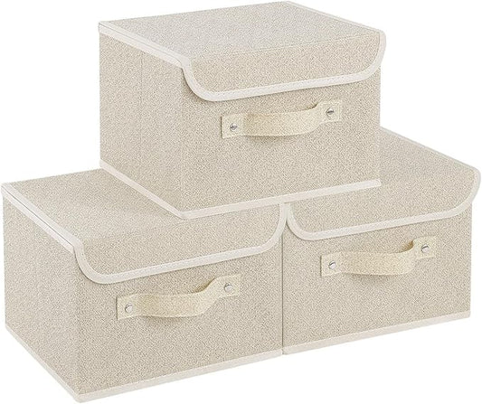 Fabric Storage Bins Cube Organizers with Flip-Top Lid and Handles,Storage Boxes for Organizing Home,Office,and Closet,Grey and Beige,3 Pack 10.2 X 7.9 X 6.7 in-NeatNest