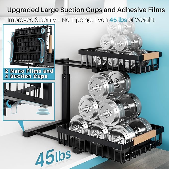 1 Packs 2 Tier Under Sink Organizers, Sliding Pull-Out Cabinet Storage Shelf, Metal Drawer for Kitchen, Bathroom, Pantry & Closet Organization Rack, Rust-Resistant,Black-NeatNest
