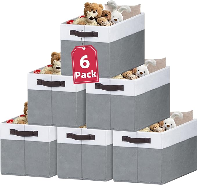 Criusia 6 Pack Clothes Bins for Organization - 16x12 Extra Large Storage Baskets for Shelves Closet Bedroom - Toy Storage Organizer Bins Boxes Cubes for Nursery - RV Apartment Essentials-NeatNest