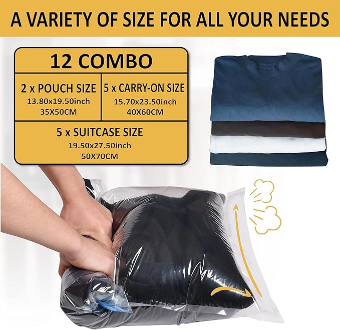 Compression Bags for Travel - Travel Essentials - 12 Pack Space Saver Bags - No Vacuum Needed - Compression Packing Bags for Cruise Accessories-NeatNest