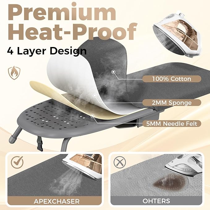 APEXCHASER Ironing Board Small with Iron Holder, Tabletop Small Iron Board with Heat Resistant Cover, Portable Tabletop Ironing Board with Non-Slip Feet for Home Travel Use, Black