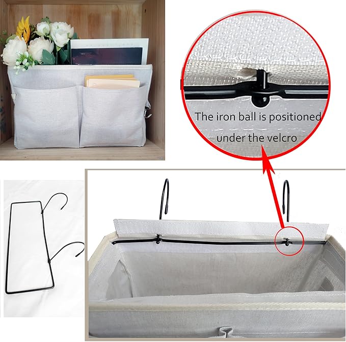 2-Pack Bedside Caddy, Bedside Hanging Storage Organizer for College Dorm Beds, Bunk Beds and Hospital Beds Rails, The Hanging Basket Can be Placed Magazine, Books, Phones,kettle, Glasses (Grey)-NeatNest