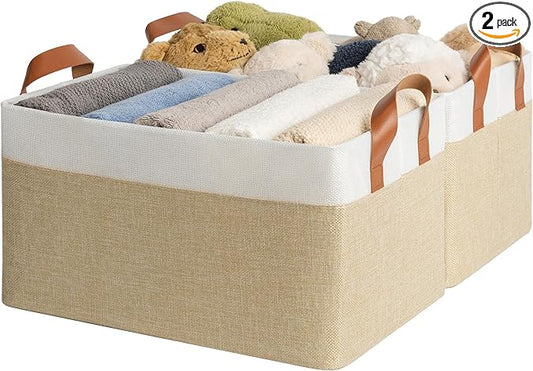 GRANNY SAYS Storage Baskets for Shelves, Closet Organizer Bins, Clothes Storage Bins with Metal Frame, Large Baskets for Organizing and Storage, Collapsible, Khaki, 2-Pack-NeatNest