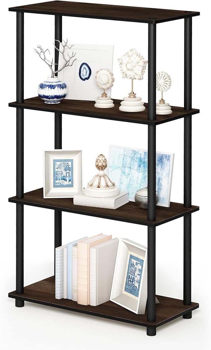 Furinno Turn-N-Tube 4-Tier Multipurpose Shelf Display Rack, Round Tubes, Columbia Walnut/Black-NeatNest