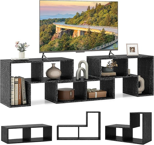 Giantex Free-Combination TV Stand for Bedroom - Entertainment Center for 50 55 60 65 Inch TV, 3-Piece Media Console Table with Storage Cubes, Deformable Open Storage Bookcase Shelf (Black Wood Grain)-NeatNest