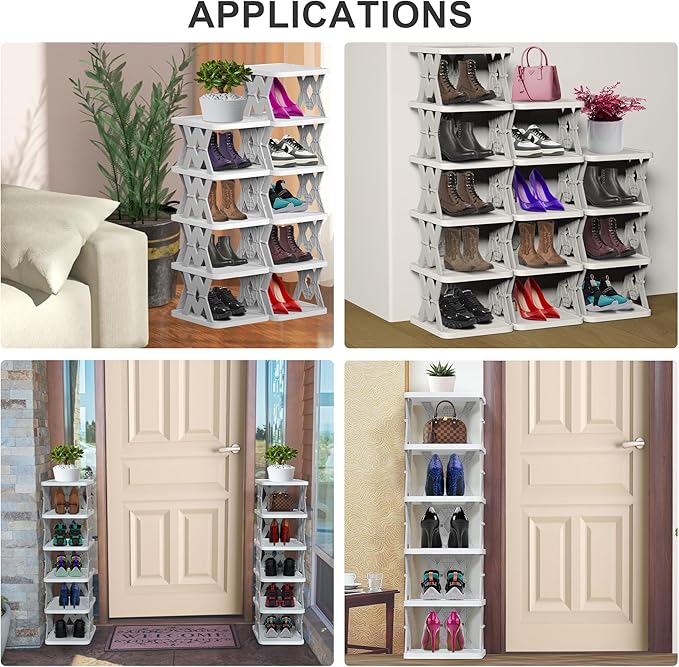 Shoe Rack, 6 Tier Small Shoe Organizer Without Assembly, Foldable Shoe Rack for Entryway, Front Door Entrance, Bedroom, Small Spaces, White-NeatNest