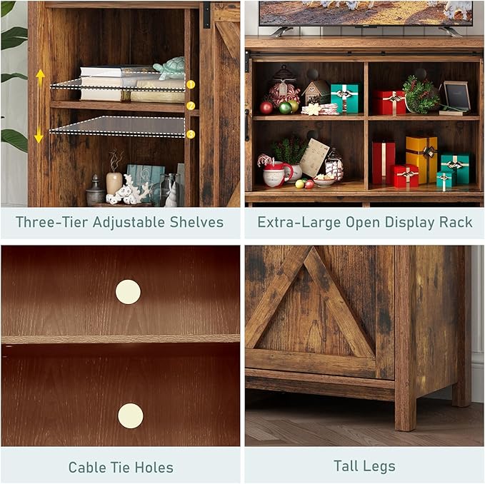 70" Farmhouse TV Stands for 70 75 80inch TV w/Adjustable Shelves,Sliding Barn Door.Wooden Entertainment Center,TV Console Cabinet with Storage for Bedroom Living Room(Brown 70in)-NeatNest