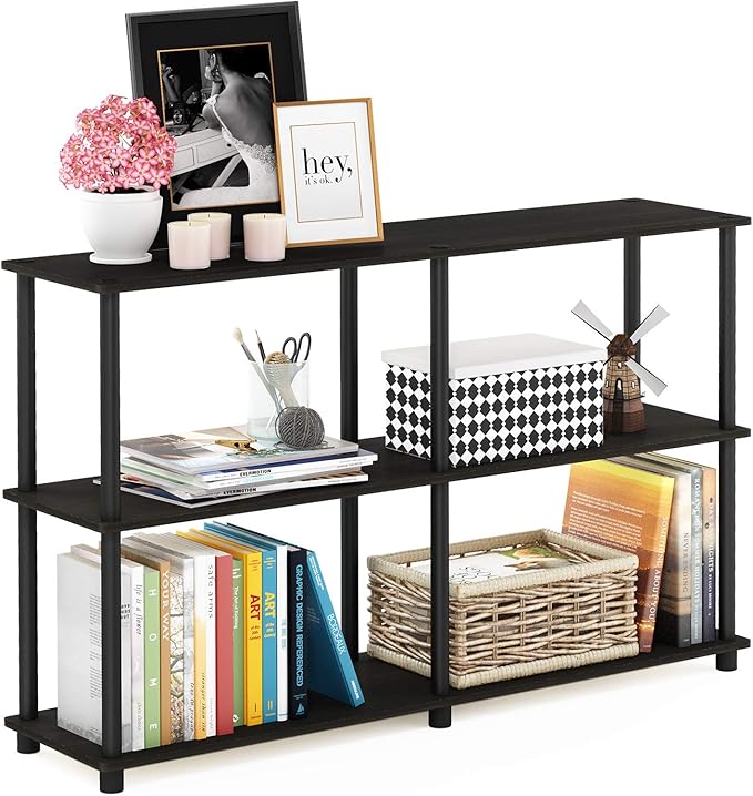 Furinno Turn-N-Tube 3-Tier Double Size Storage Display Rack, Espresso/Black, Plastic Pole 2 x 2