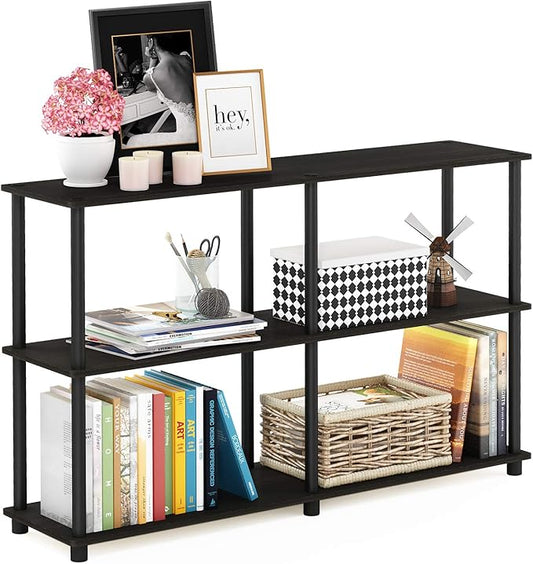 Furinno Turn-N-Tube 3-Tier Double Size Storage Display Rack, Espresso/Black, Plastic Pole 2 x 2