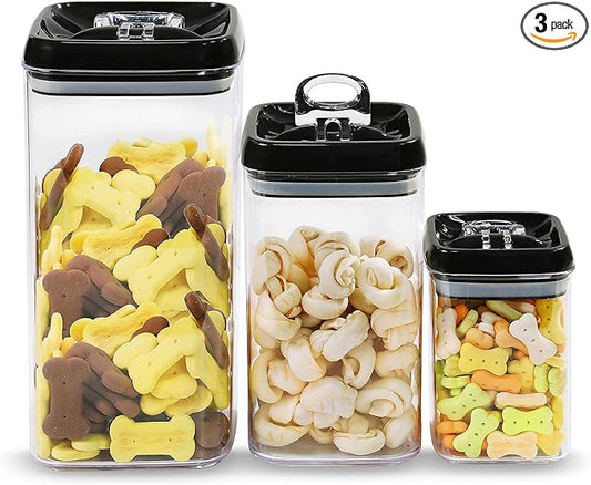 Felli Flip Tite Storage Container with Lid 6" XL Air Tight Ring Lock Top, Clear Acrylic Canister Set for Kitchen, Pet Cat Dog Food Treats, 5 lb Flour Sugar Pantry Organizer (Nest-L, Black)-NeatNest