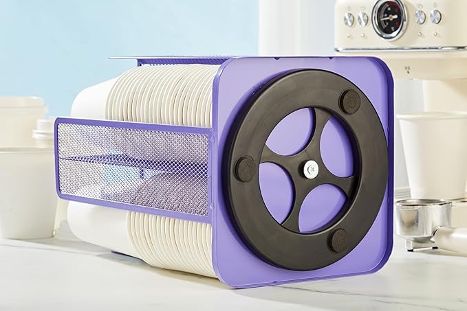 Annova Paper Cup and Lid Holder Plastic Storage Organizer, 360Rotating Dispenser with 4 Compartments, Multifunctional Cup Rack for Home, Office, Bar, Coffee Shop (Purple)-NeatNest