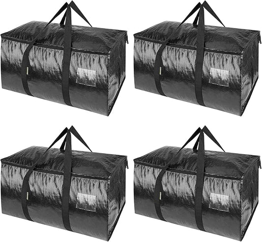 BALEINE 4-Pack Oversized Moving Bags with Reinforced Handles, Heavy-Duty Storage Tote for Clothes, Moving Supplies (Black, 4-Pack)-NeatNest