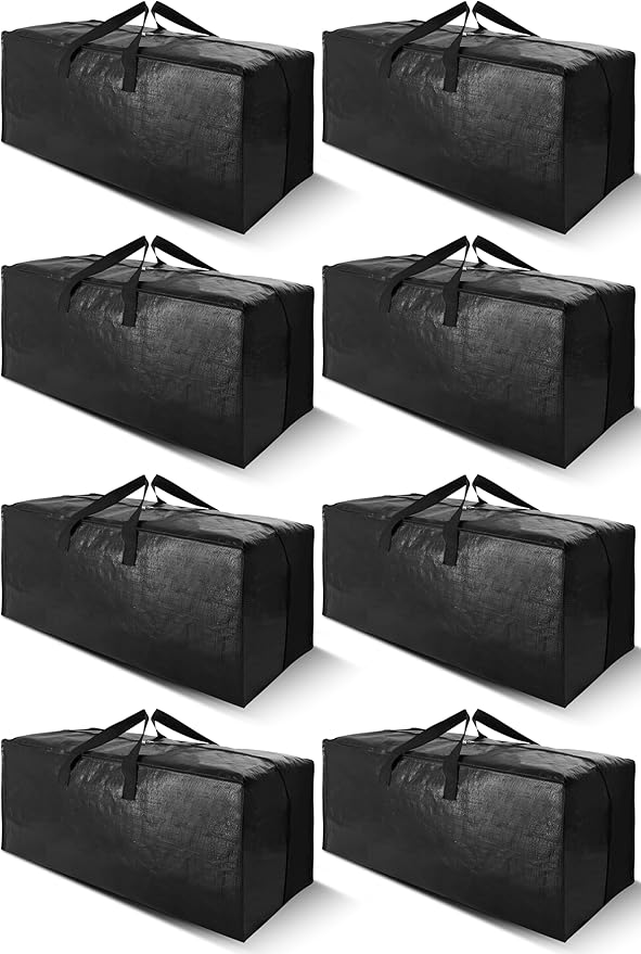 Cosy Family 8 Pack Heavy Duty Extra Large Moving Bags with Backpack Straps - Strong Handles & Zippers, Storage Totes For Space Saving, Fold Flat, Alternative to Moving Box (Set of 8, Black)-NeatNest