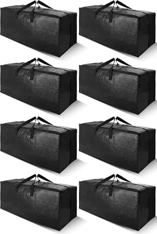 Cosy Family 8 Pack Heavy Duty Extra Large Moving Bags with Backpack Straps - Strong Handles & Zippers, Storage Totes For Space Saving, Fold Flat, Alternative to Moving Box (Set of 8, Black)-NeatNest