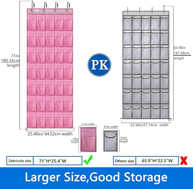 over the door shoe organizer,2025 upgraded,35 Huge pockets,over door shoe organizer,Store size 13 shoes,shoe organizer,Strong material,hooks Suitable for various doors,pink shoe rack-NeatNest