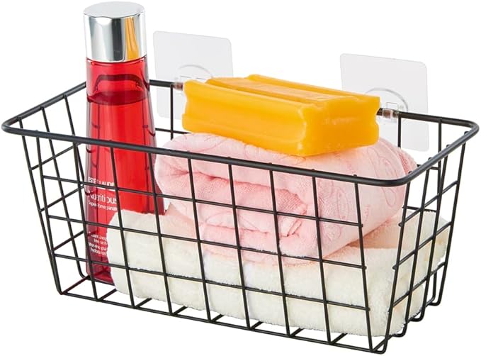 5 Pack Hanging Storage Basket, Bathroom Basket, Household Goods, with Traceless Tape, no Drilling, for Cabinet Storage, Kitchen, Bathroom, Storage Room,Black