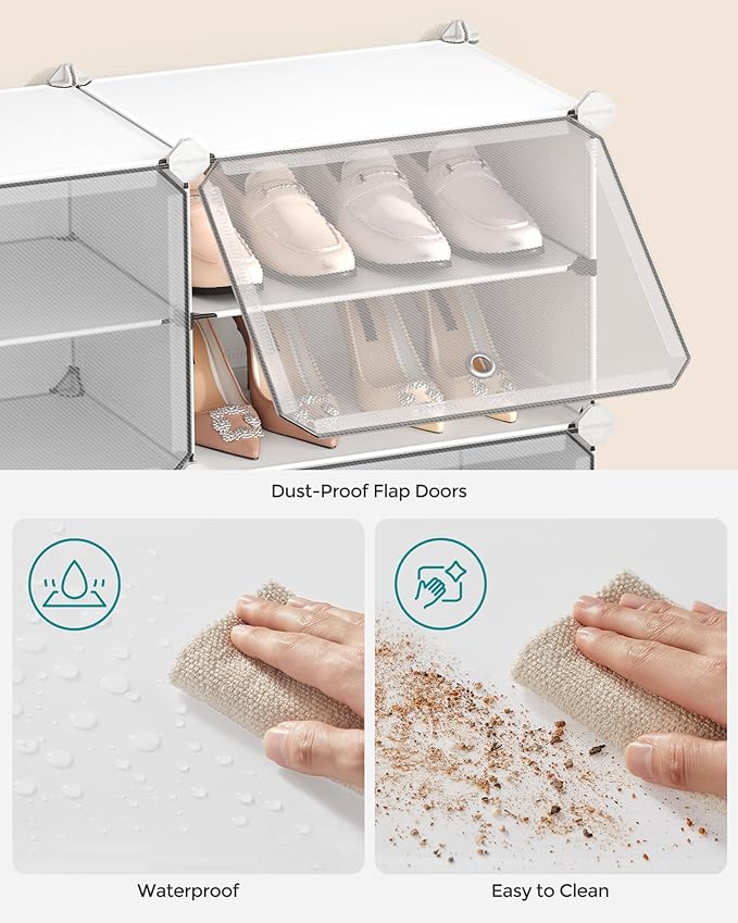 SONGMICS Shoe Rack Organizer, 4-Tier Shoe Storage Cabinet for Closet and Entryway, Holds 16 Pairs of Shoes, Adjustable, White ULPC032W01-NeatNest