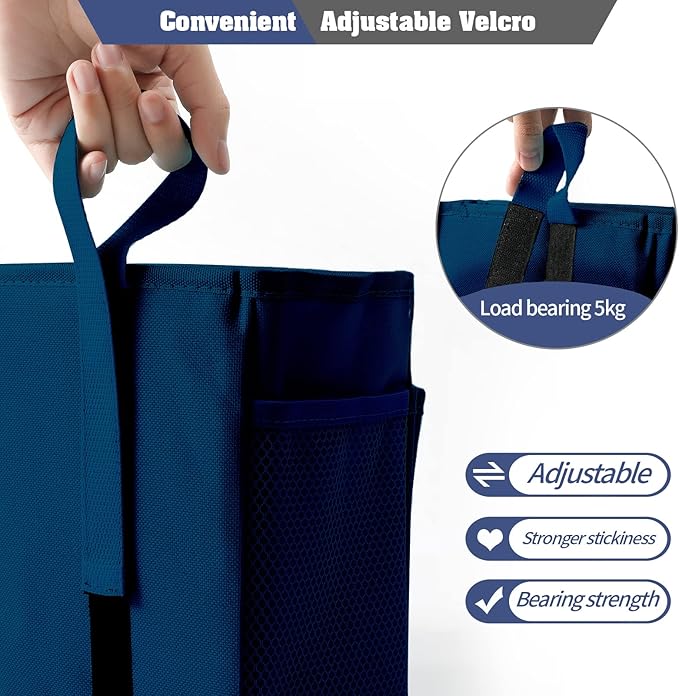 Bunk Bed Organizer, Bedside Caddy Hanging Bed Organizer Storage Bag with 4 Pockets and 2 Hooks, for College Dorm Rooms Bed, Hospital Bed, Baby Bed Rails, 600D Oxford Cloth (Navy Blue)-NeatNest