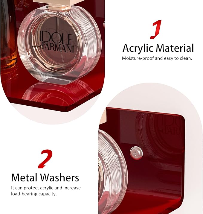 12 Inches Red Small Wall Shelves, Acrylic Bathroom Shelves for Wall, Floating Shelves for Living Room, Funko Pop Shelves, 2 Pack-NeatNest