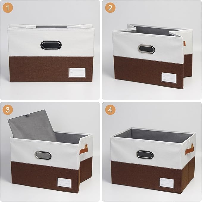 Foldable Fabric Storage Boxes with Lids, Collapsible Versatile Bins Baskets Cubes with Handles for Easy Organization in Closet, Living Room, and Bedroom (Brown & White, 3PCS/11.4*8.6*6.7in)-NeatNest