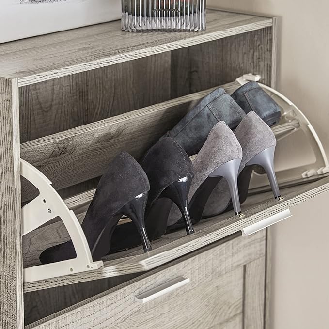 Haotian Slim Shoe Cabinet, Small Shoe Rack Entryway, Shoe Storage Organizer Entrance Hallway, Grey, FSR137-HG-NeatNest