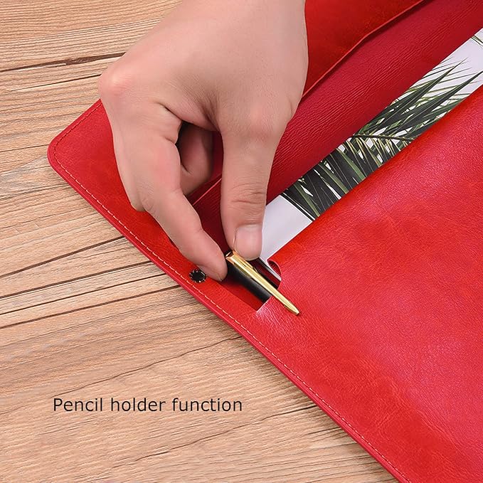 Enyuwlcm PU Leather A4 File Folder Document Holder Envelope Folder Case with Snap Closure for Receipt Contract Red