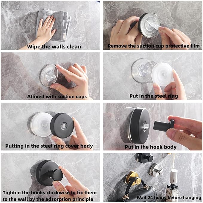 4 PCS Suction Cup Hooks for Shower Wall, Luxegrip No Drill Hook, Removable Reusable Stainless Steel Towel Hooks, Shower Hooks for inside shower, Kitchen, Glass Door, Window, Mirror, smooth tile