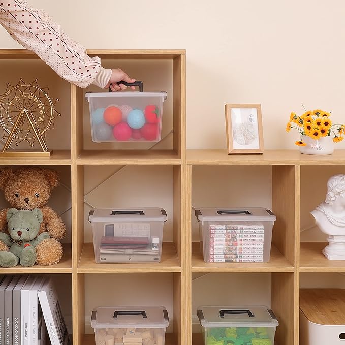 Citylife 6 Packs 6 QT Plastic Storage Bins with Latching Lids Clear Storage Box with handle Stackable Storage Containers for Organizing Snacks, Crafts, Toys, Tools-NeatNest