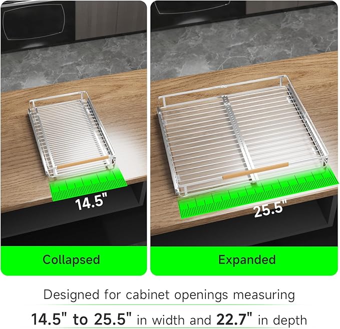 Expandable Pull Out Drawers for Cabinets, Kitchen Cabinet Slide Out Shelves, Adjustable Roll Out Drawers, Stainless Steel, Large 1 Pack, (14.5"-25.5") Cabinet Width x 22.7" Depth-NeatNest