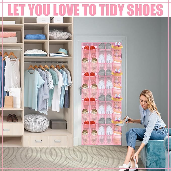 Windyun 40 Over the Door Shoe Organizer Pink Large Mesh Pocket Hanging Shoe Rack for Closet Nonslip Behind Door Storage Holder Back to School Organizer for Dorm Room College Classroom Storage Women-NeatNest