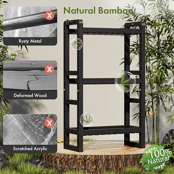 AmazerBath Bamboo Over The Toilet Storage Shelf - 3-Tier Bathroom Organizers and Storage Shelves, 2 in 1 Dual Stable Above Over Toilet Bamboo Shelf Home Storages Rack for Small Bathroom, Black-NeatNest