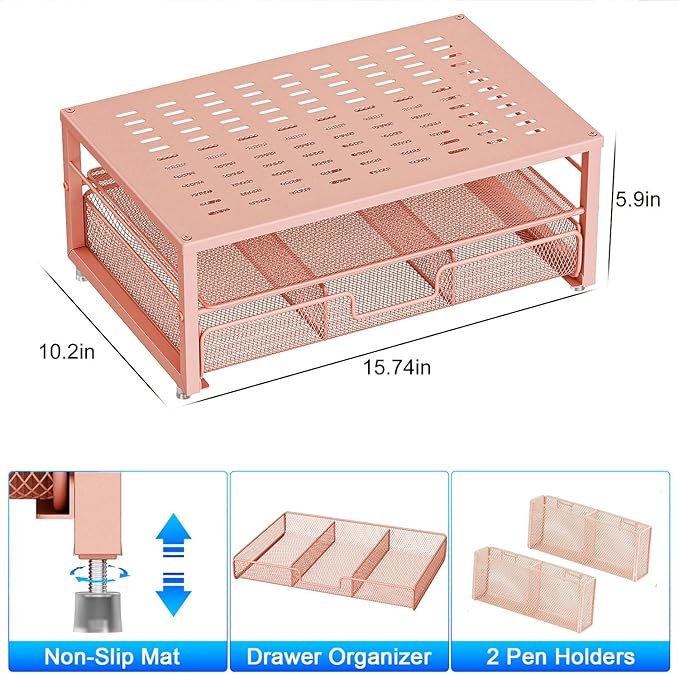 gianotter Desk Organizers and Accessories, Monitor Stand with Drawer and 2 Pen Holder, Desktop Organizer Suitable for Offices and Dormitories (Rose Gold)-NeatNest