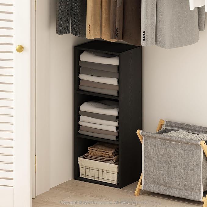 Furinno Reed 3-Tier Open Shelf Multipurpose Closet & Clothing Storage, Storage Organizer, Blackwood-NeatNest