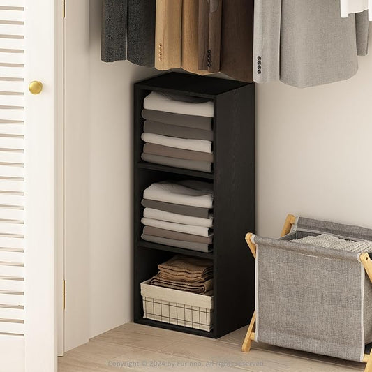Furinno Reed 3-Tier Open Shelf Multipurpose Closet & Clothing Storage, Storage Organizer, Blackwood-NeatNest